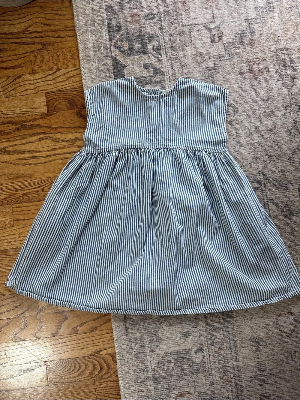 Classic Blue Stripe Denim Babydoll Kids Dress
